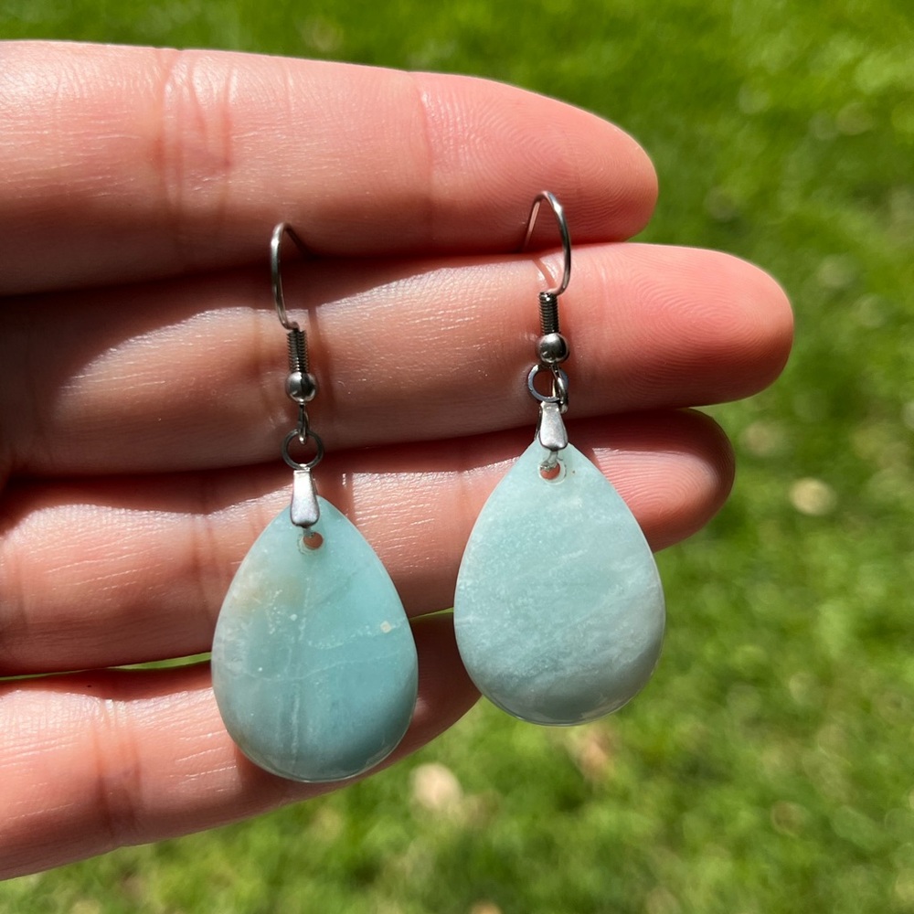 Stainless steel tear drop Caribbean calcite drop earrings